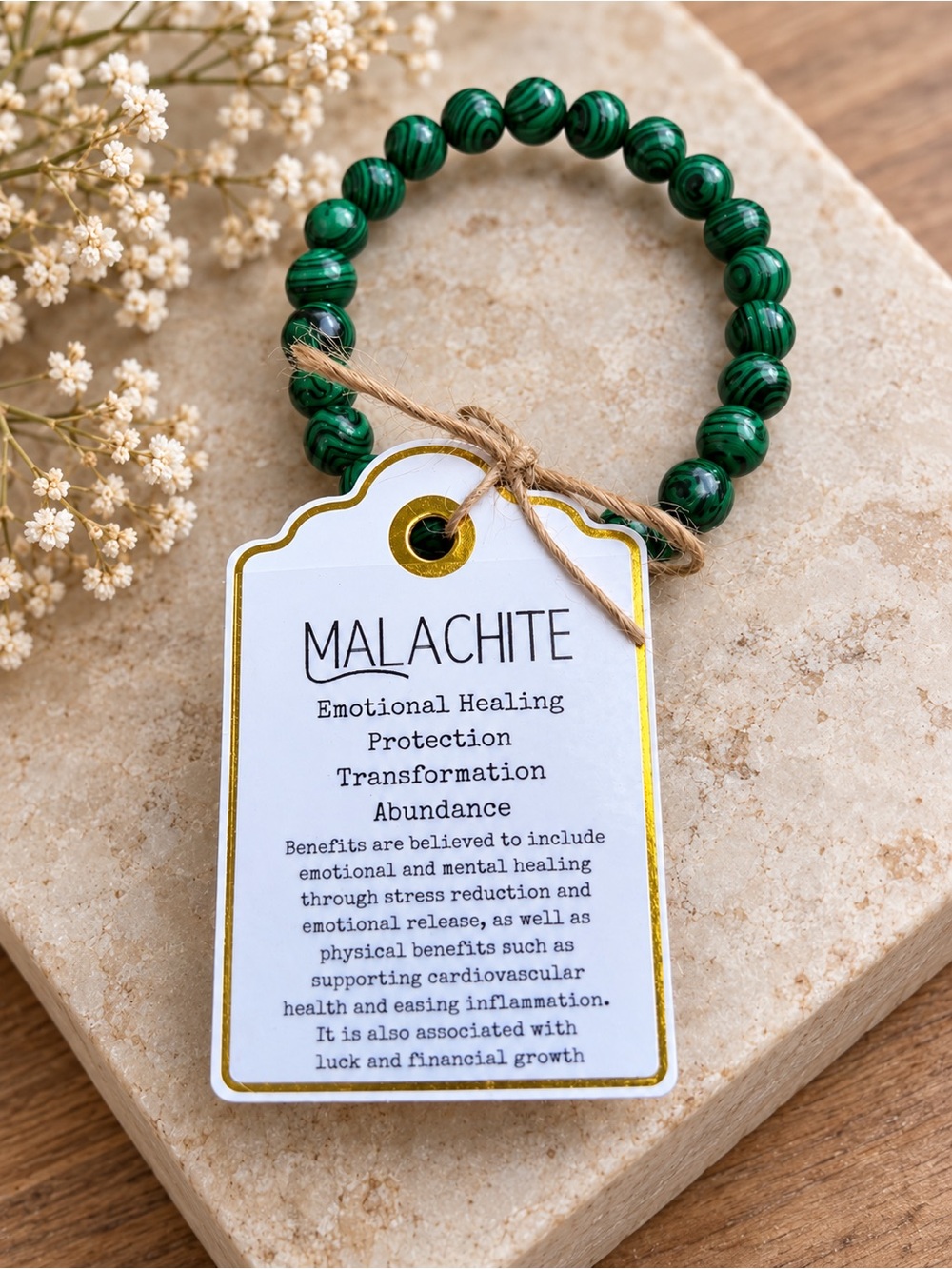 Malachite Beaded Stretch Bracelet - Green Gemstone Bracelet